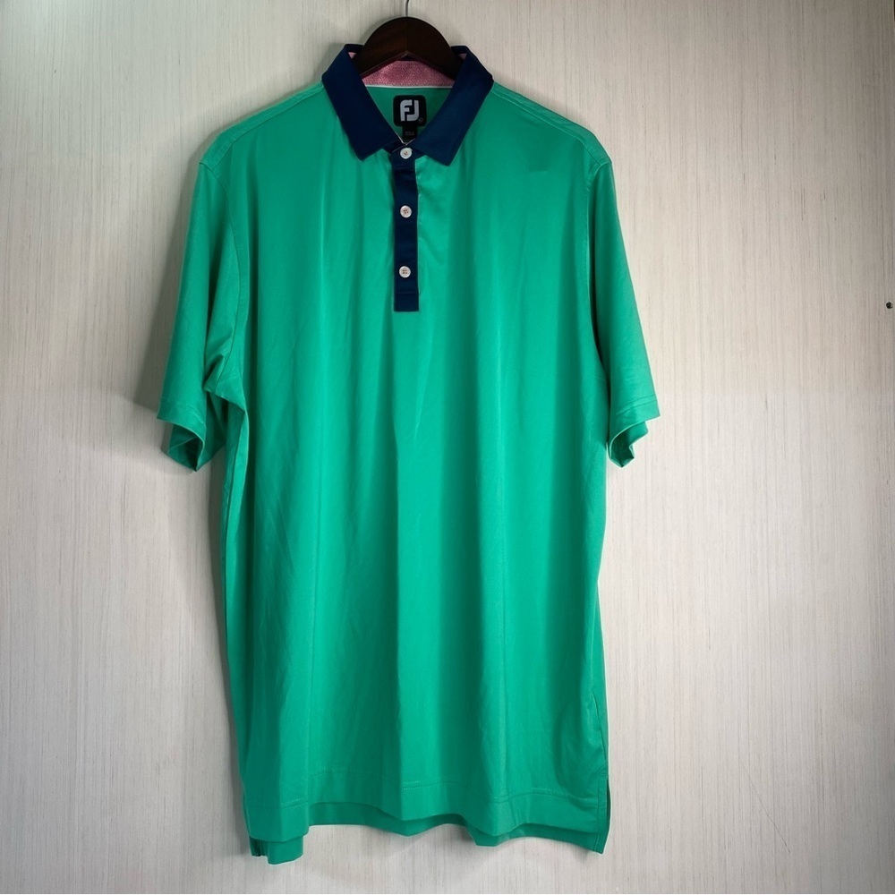Foot Joy Men's Spiral Trim Polo Golf Shirt ProDry Green Navy Carson Cup 2022 XL